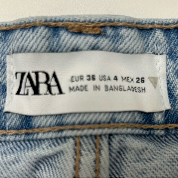 Zara High Rise Denim Cutoff Shorts 4 Blue Distressed Raw Hem Casual Festival - Picture 2 of 11